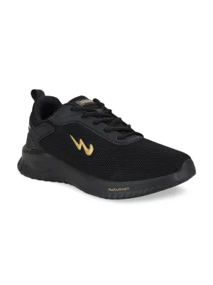 Campus Men Black & Gold-Toned Mesh Wells Running Shoes