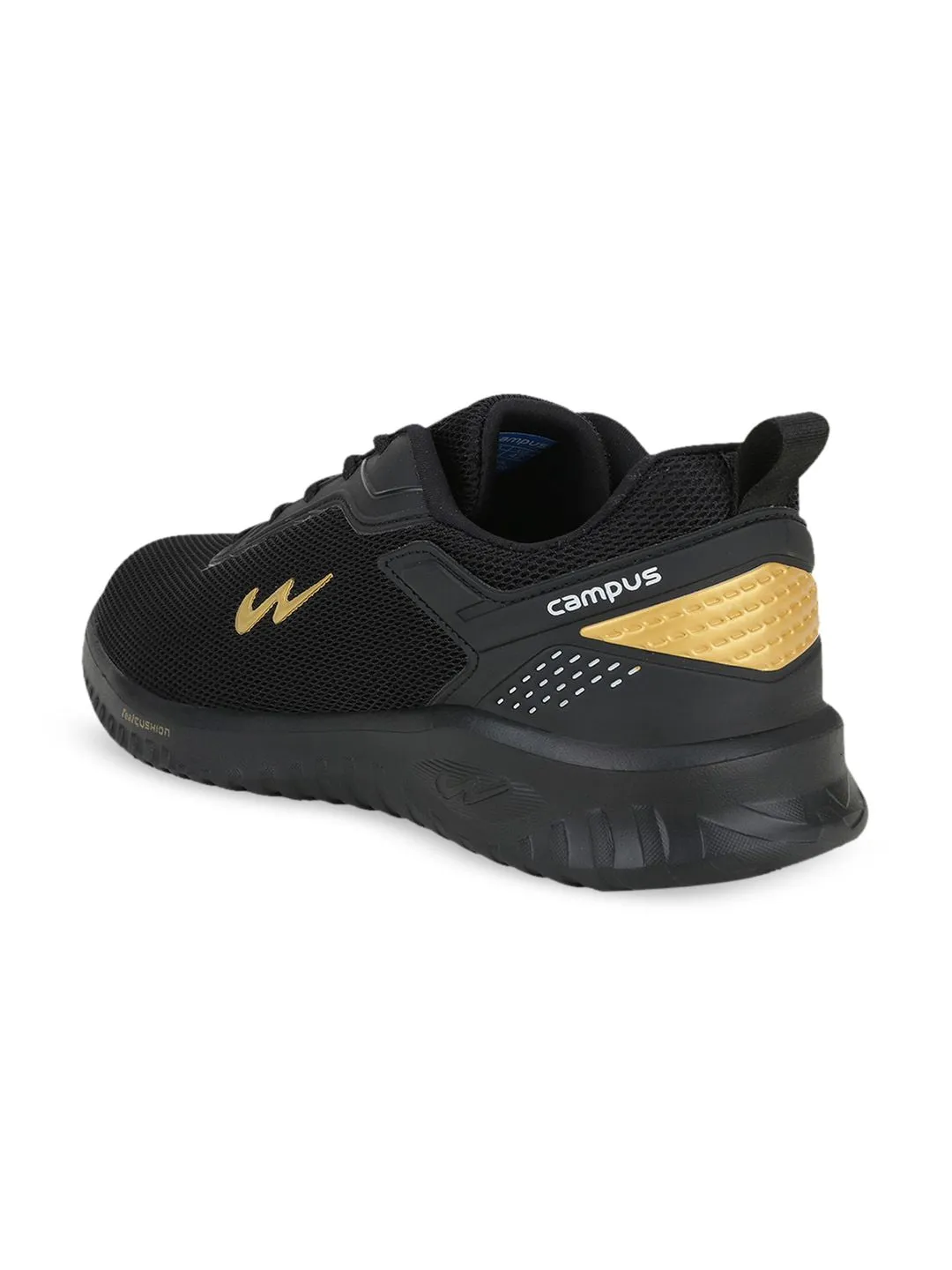 Campus Men Black & Gold-Toned Mesh Wells Running Shoes