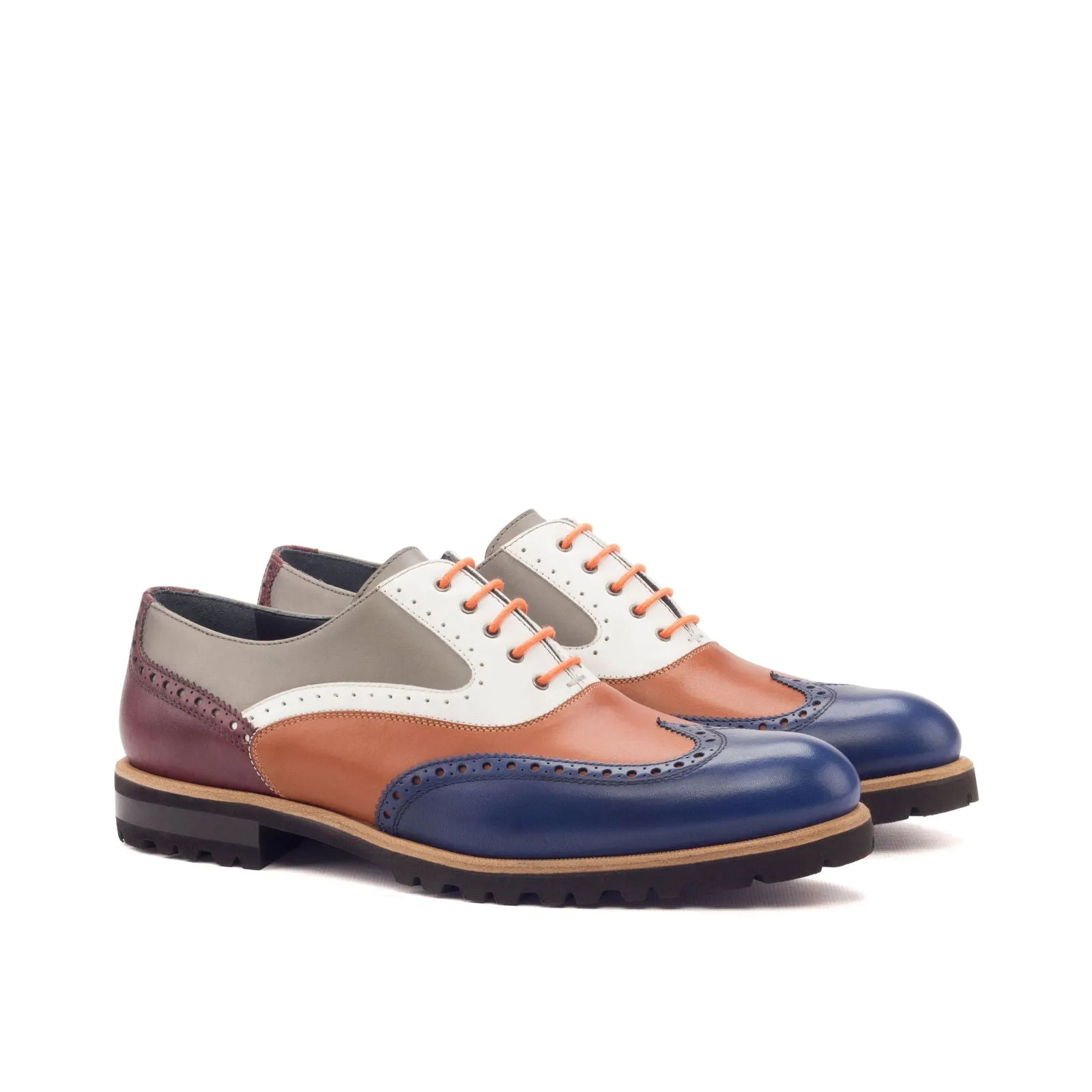 Ladies' Full Brogue-Painted Calf, Box Calf, Blue, Grey, Burgundy, White, Brown-Wholesale