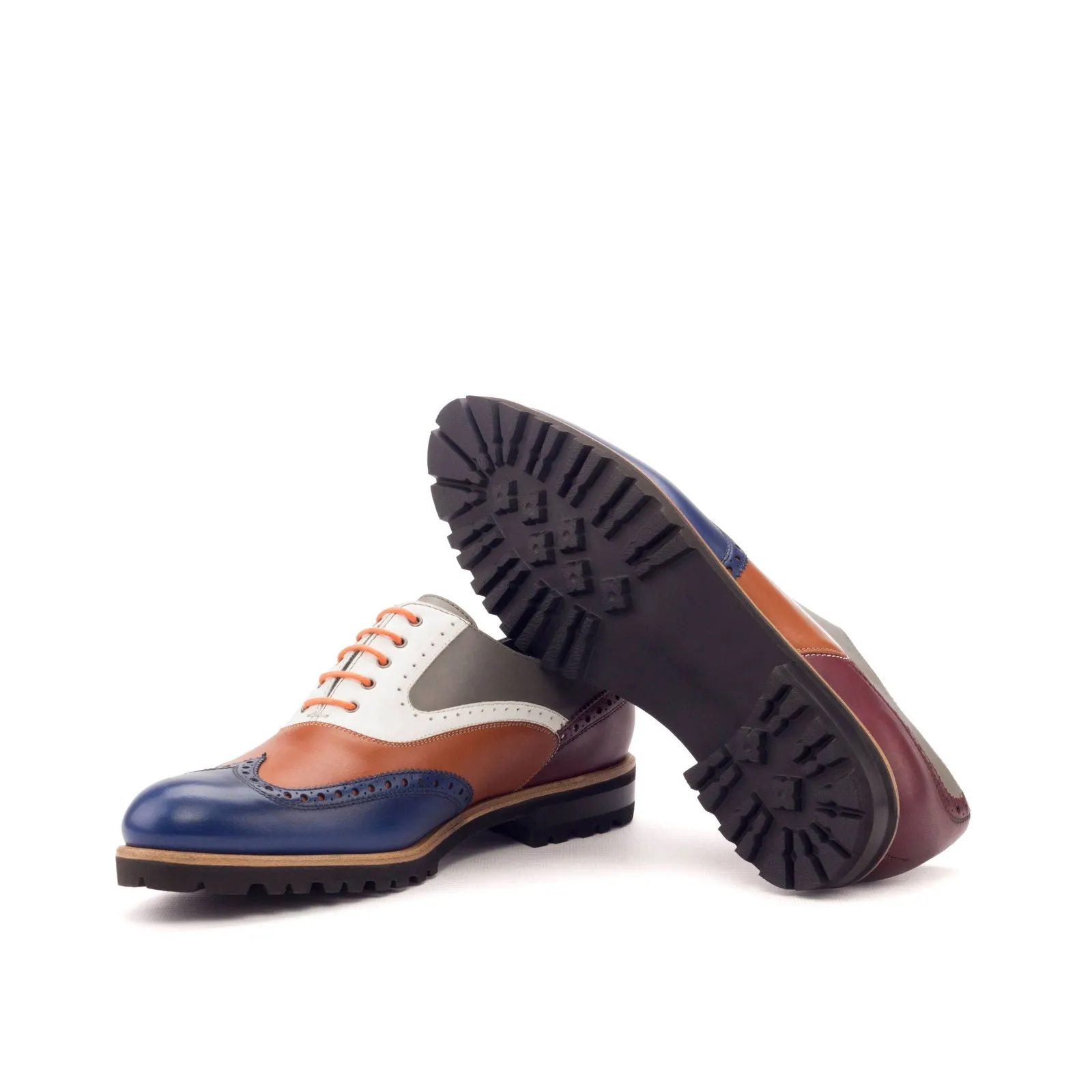 Ladies' Full Brogue-Painted Calf, Box Calf, Blue, Grey, Burgundy, White, Brown-Wholesale
