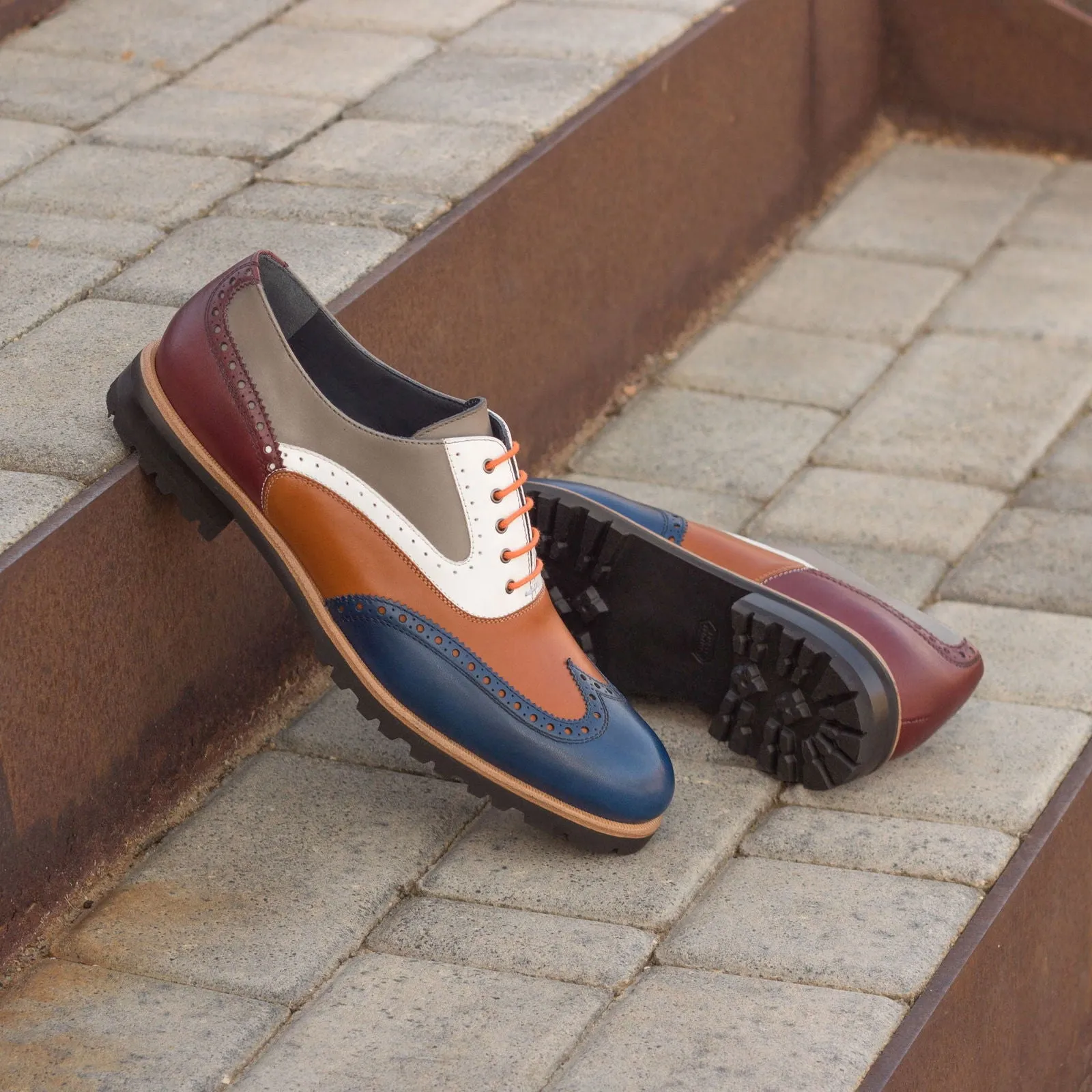 Ladies' Full Brogue-Painted Calf, Box Calf, Blue, Grey, Burgundy, White, Brown-Wholesale