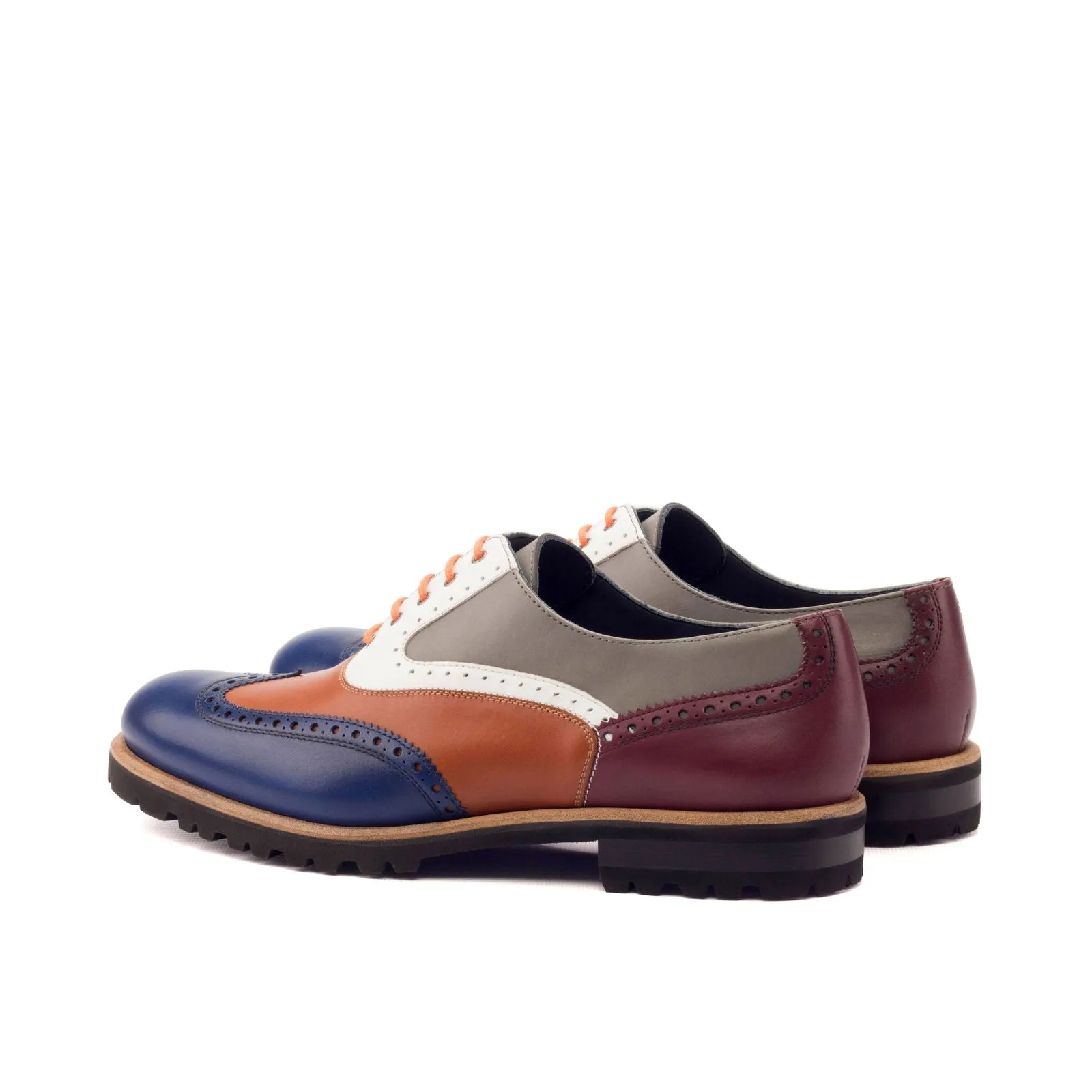 Ladies' Full Brogue-Painted Calf, Box Calf, Blue, Grey, Burgundy, White, Brown-Wholesale