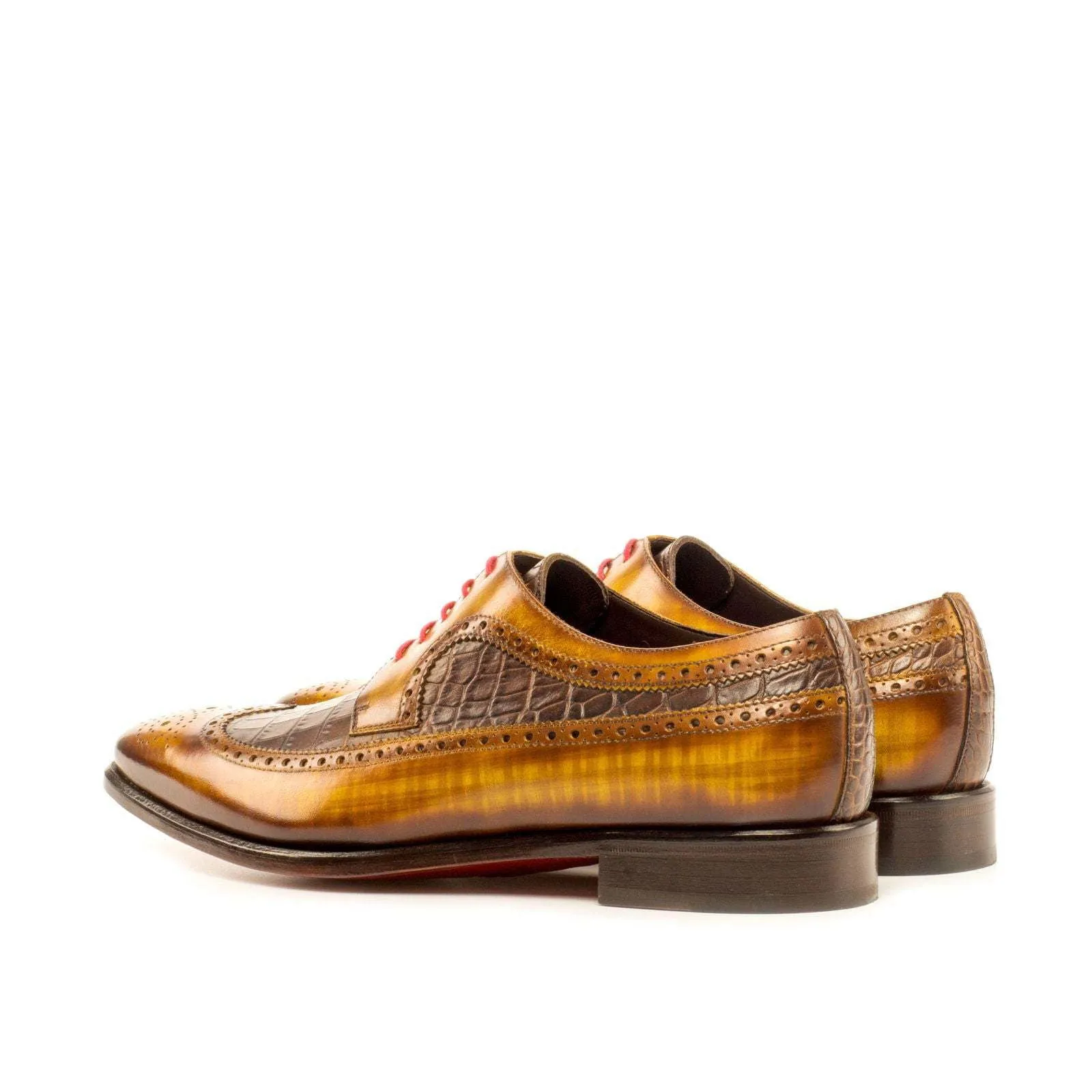 Longwing Blucher-Patina, Painted Croco, Brown-Wholesale