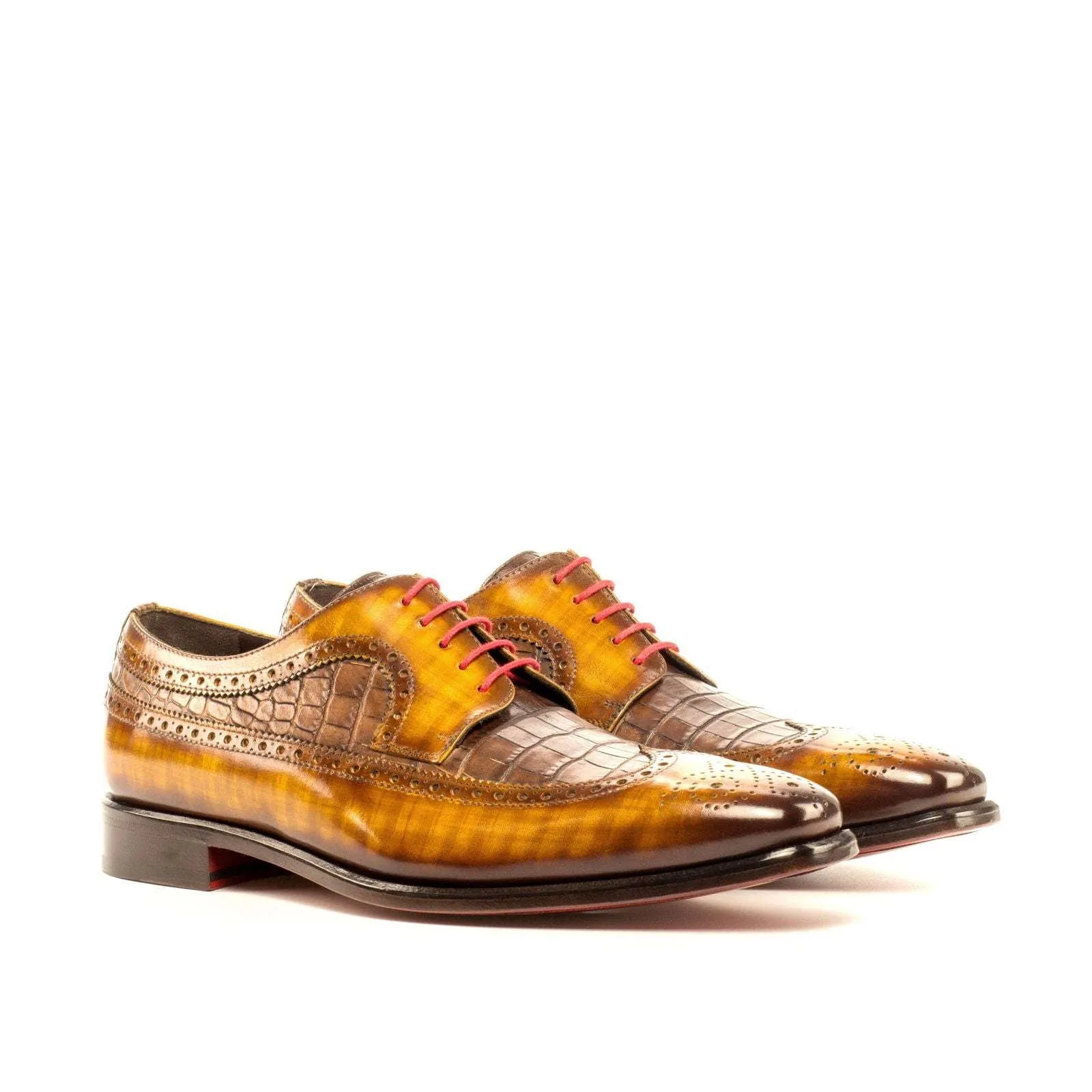 Longwing Blucher-Patina, Painted Croco, Brown-Wholesale
