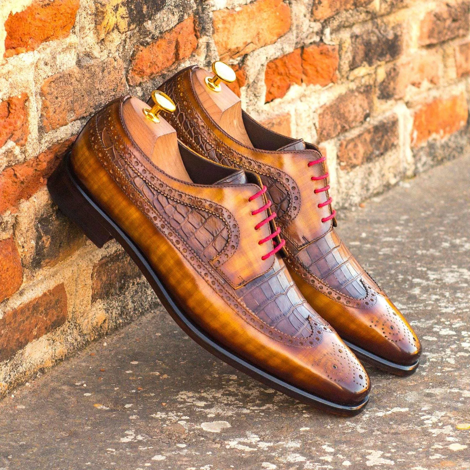 Longwing Blucher-Patina, Painted Croco, Brown-Wholesale