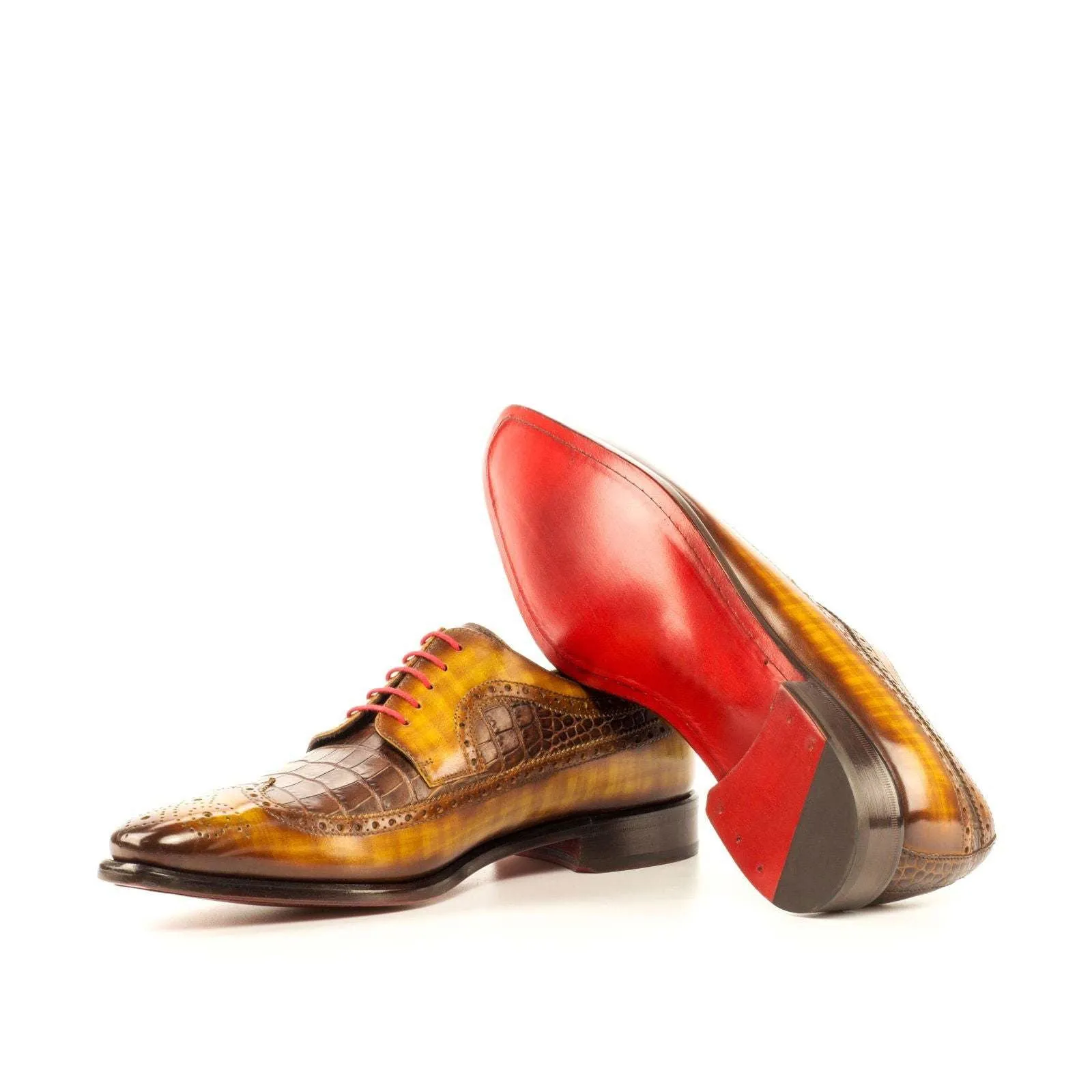 Longwing Blucher-Patina, Painted Croco, Brown-Wholesale