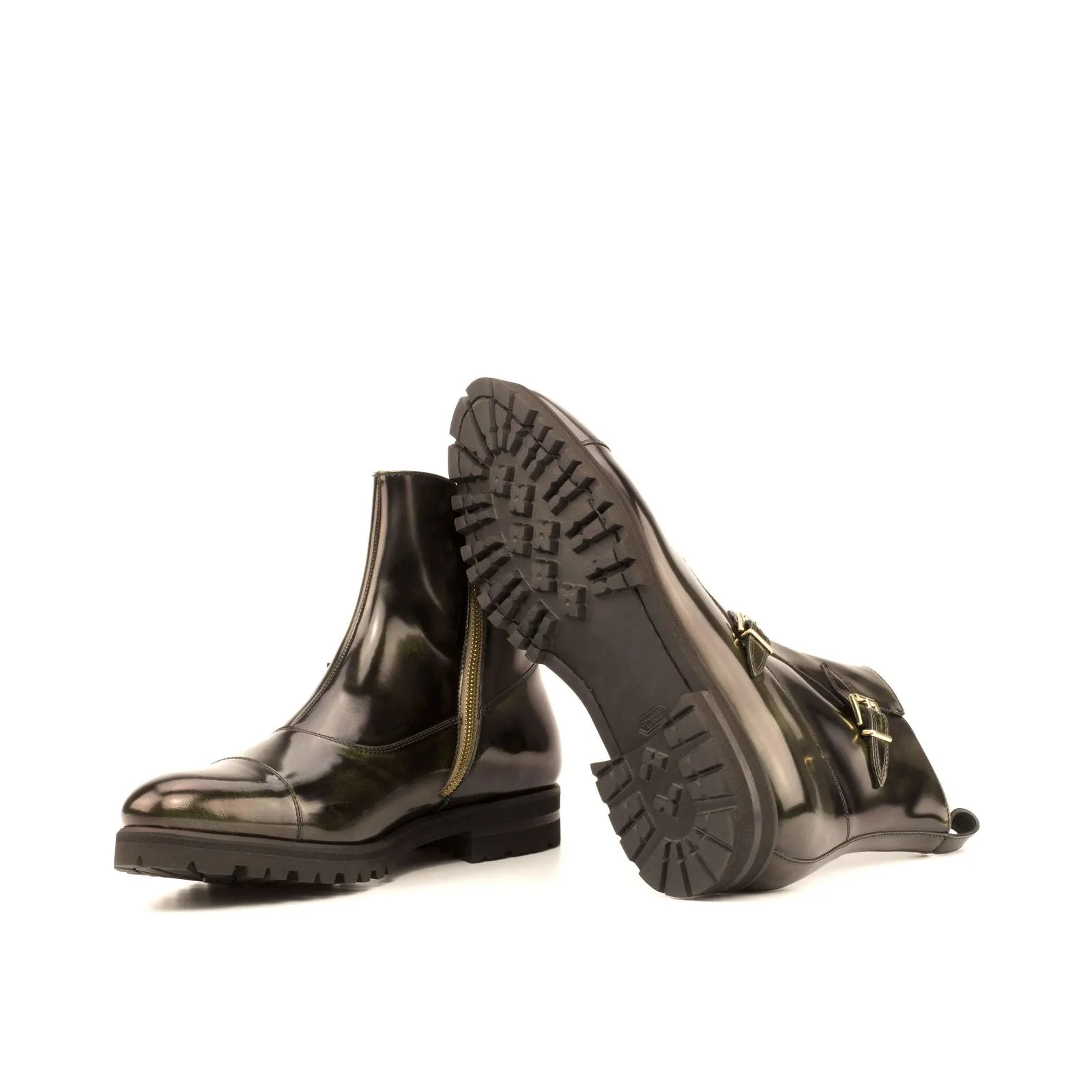 Octavian Buckle Boot-Polished Calf, Green-Wholesale