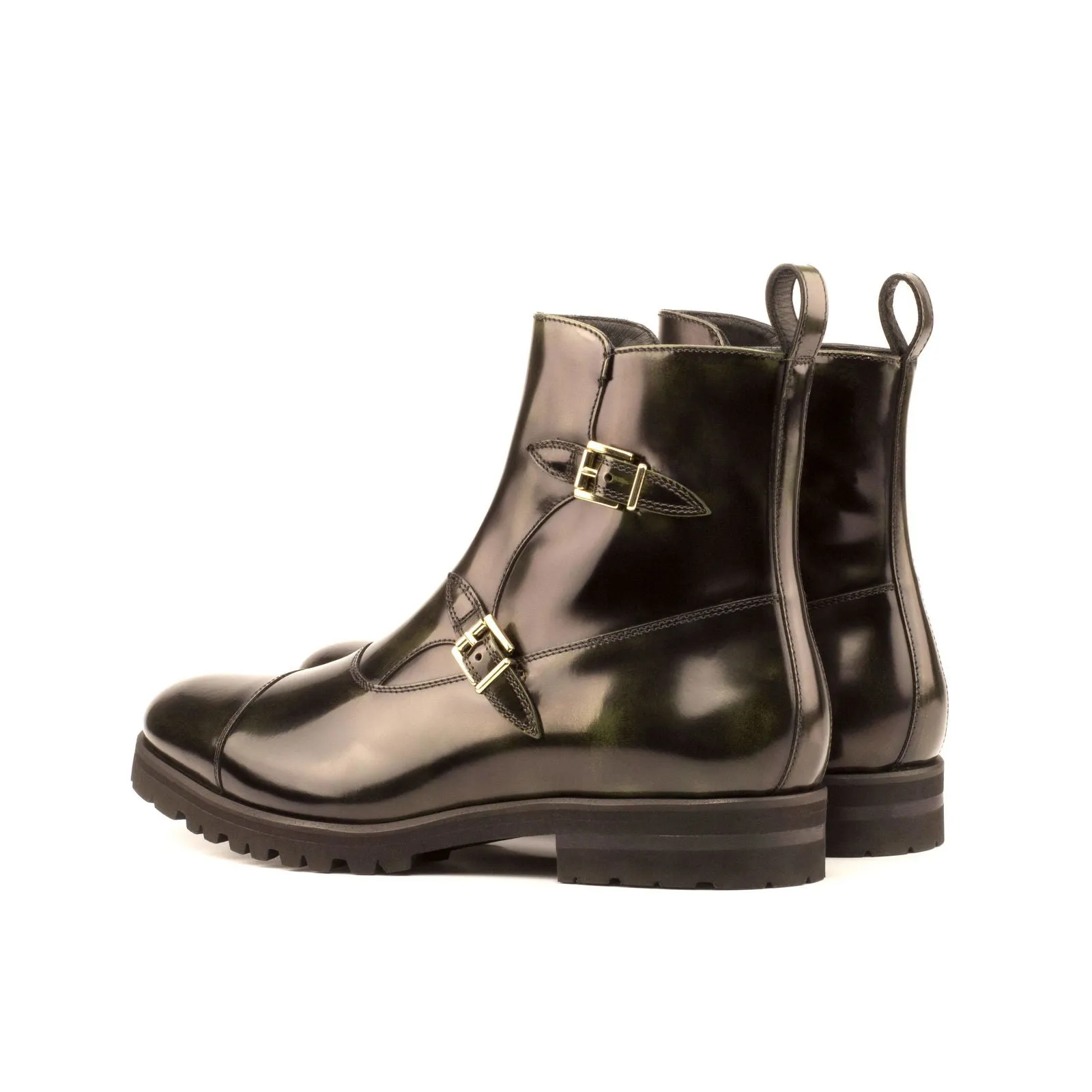 Octavian Buckle Boot-Polished Calf, Green-Wholesale