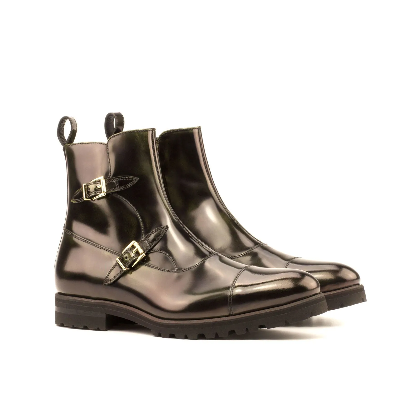 Octavian Buckle Boot-Polished Calf, Green-Wholesale