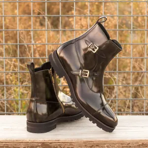 Octavian Buckle Boot-Polished Calf, Green-Wholesale
