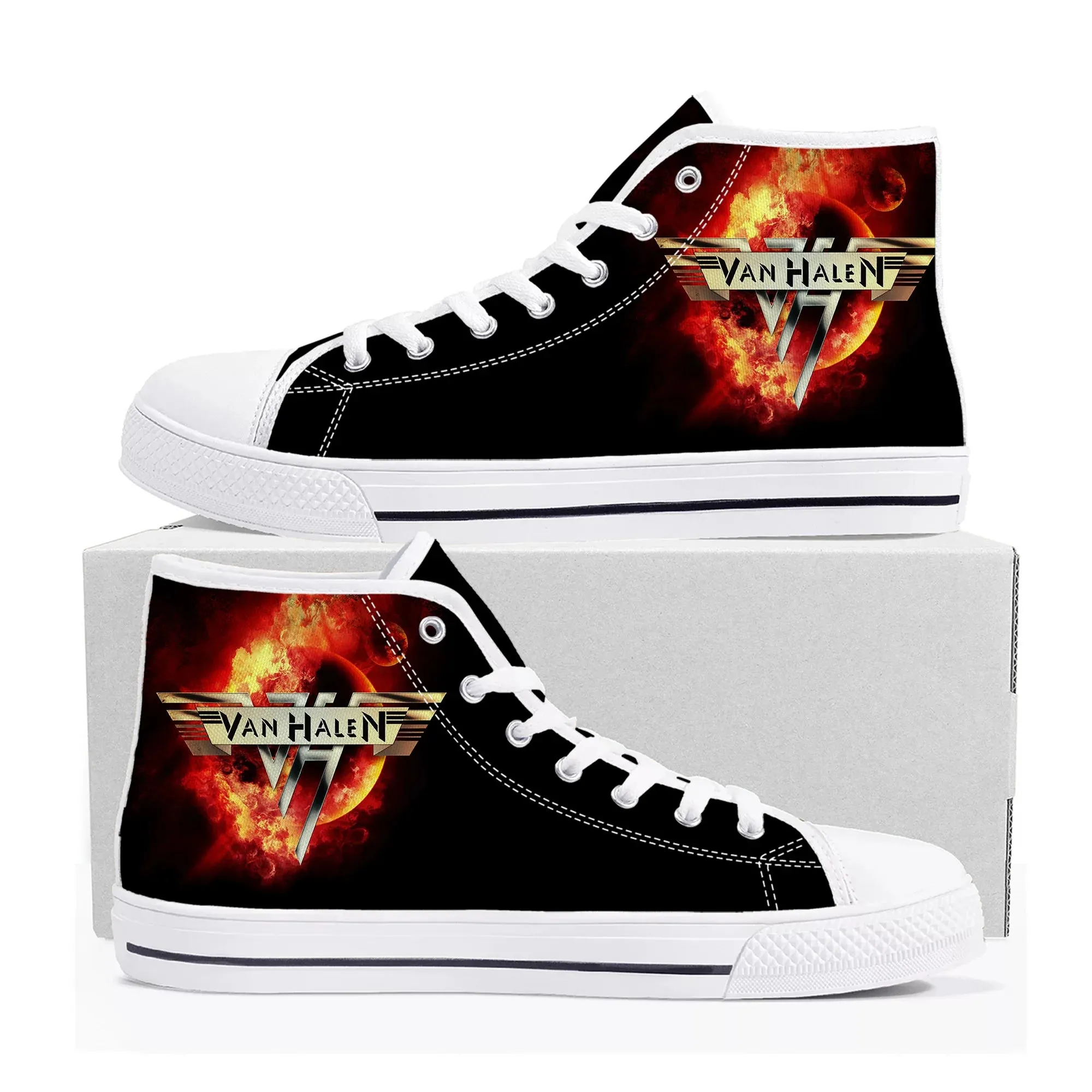 Van EVH 5150 Stripes Halen High Top Canvas Sneakers – Custom Eddie-Inspired Shoes for Men, Women, and Teens
