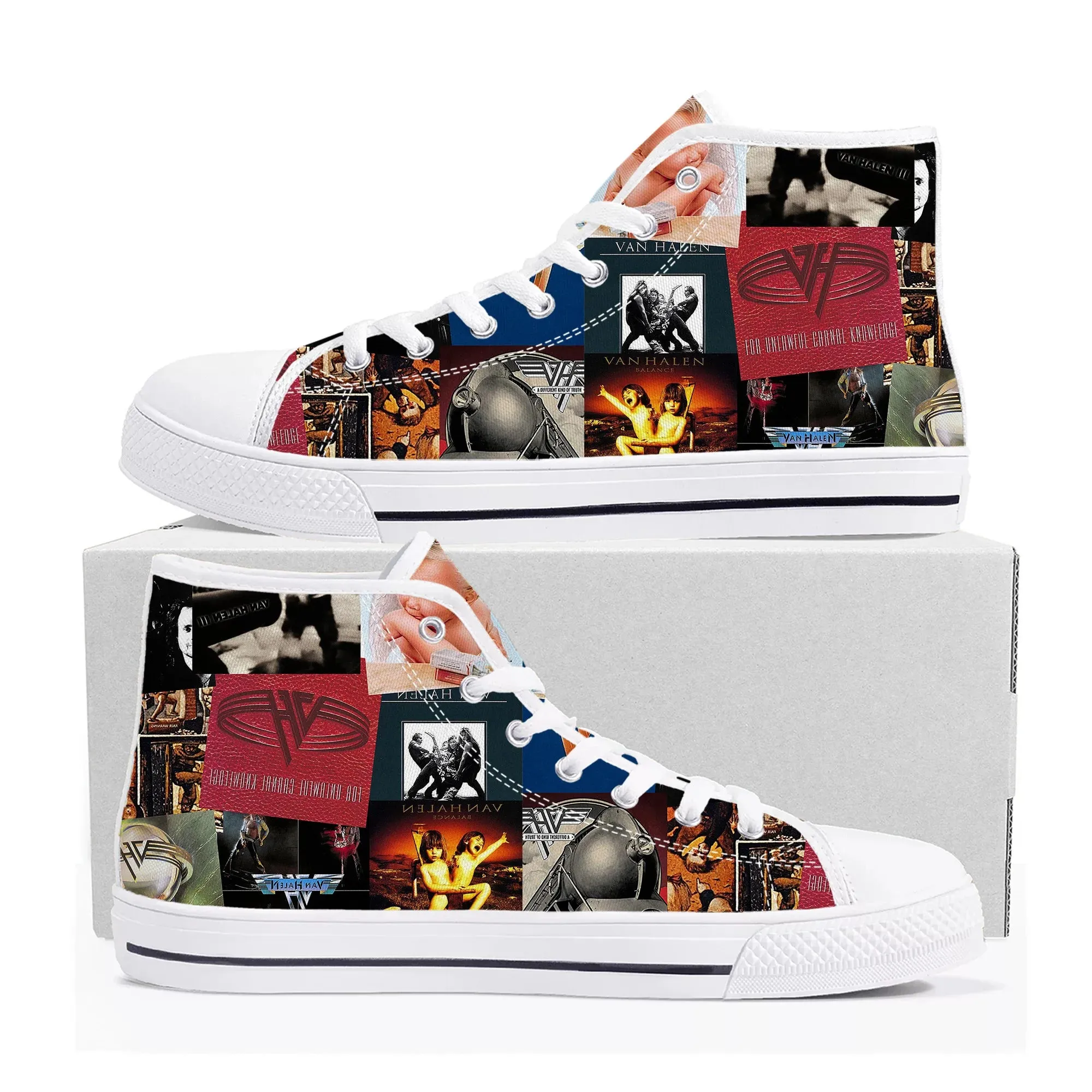 Van EVH 5150 Stripes Halen High Top Canvas Sneakers – Custom Eddie-Inspired Shoes for Men, Women, and Teens