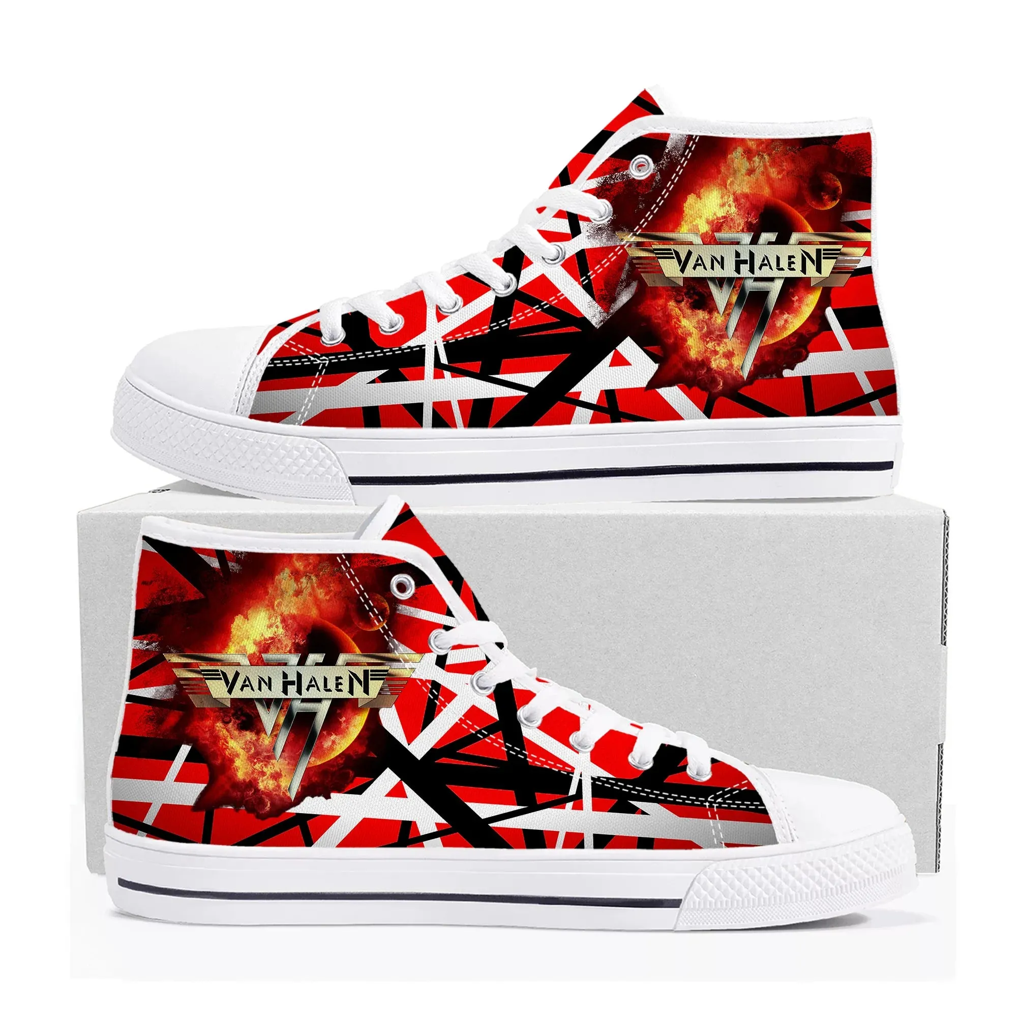 Van EVH 5150 Stripes Halen High Top Canvas Sneakers – Custom Eddie-Inspired Shoes for Men, Women, and Teens